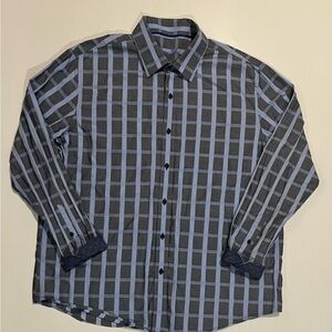 Tasso Elba Blue and Gray Plaid Casual Shirt